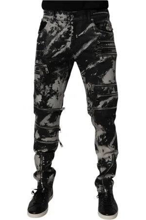 Dolce & Gabbana Jeansy, Mężczyzna, Czarny, M, Czarne Skinny Jeansyy z Efektem Tie Dye