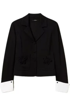 Twin-Set Kurtki, Kobieta, Czarny, M, Kwiatowy żakiet typu blazer dla kobiet