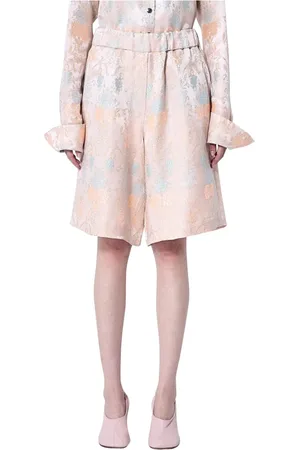 DRIES VAN NOTEN Szorty, Kobieta, Różowy, S, Kwiatowe Szorty z Troczkiem Jacquard