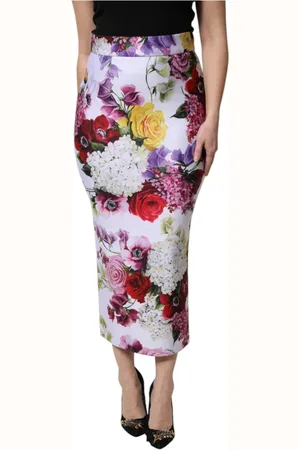 Dolce & Gabbana Spódnice, Kobieta, Wielobarwność, M, Nylon, Spódnica ołówkowa w kwiaty midi