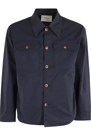 TELA Kurtki, Mężczyzna, Niebieski, XL, Niebieska Overshirt Z Kołnierzem Na Szpilce Długi Rękaw
