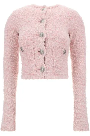 Balenciaga Swetry, Kobieta, Różowy, S, Len, Koronkowy Krótki Sweter Bawełniany