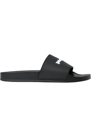 Palm Angels Buty, Mężczyzna, Czarny, 41 EU, Len, Czarne Skórzane Sandały z Paskiem