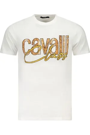 Roberto Cavalli Koszulki, Mężczyzna, Biały, M, T-shirt z efektownym nadrukiem