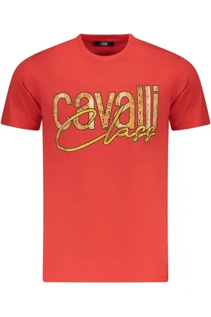 Roberto Cavalli Koszulki, Mężczyzna, Czerwony, M, Czerwona Koszulka z Nadrukiem