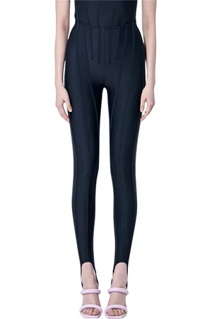 MUGLER Spodnie, Kobieta, Czarny, S, Legginsy w konstrukcji panelowej Styl ze strzemionami