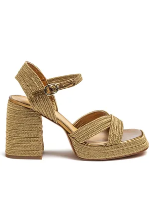 Castaner Buty, Kobieta, Żółty, 36 EU, Raffia sandałki na przyjęcie z paskiem na kostkę