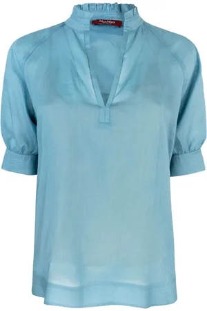 Max Mara Bluzki, Kobieta, Niebieski, S, Len, Niebieska Koszula Jersey Top Ramie