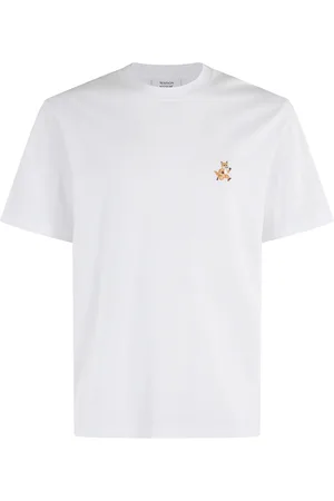 Maison Kitsuné Koszulki, Mężczyzna, Biały, L, Speedy Fox Patch T-Shirt Biały Krótki Rękaw