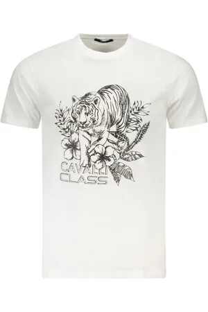 Roberto Cavalli Koszulki, Mężczyzna, Biały, XL, T-shirt z odważnym nadrukiem