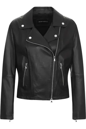 Emporio Armani Kurtki, Kobieta, Czarny, L, Czarna Kurtka Skórzana Styl Motocyklowy Dla Kobiet