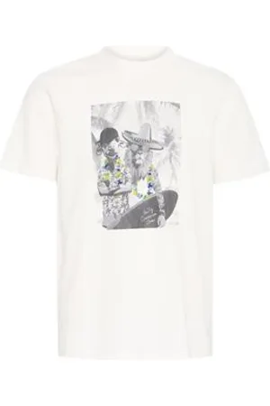 Blend Koszulki, Mężczyzna, Biały, L, Len, T-shirt z okrągłym dekoltem i krótkim rękawem
