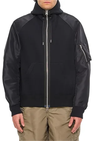 SACAI Bluzy, Mężczyzna, Czarny, L, Nylon, Kurtka z Kapturem Nylon Zamek Kolor Czarny