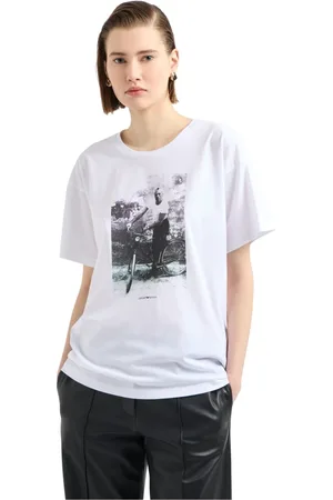 Emporio Armani Koszulki, Kobieta, Biały, S, Retro biała koszulka z ekskluzywnym wzorem