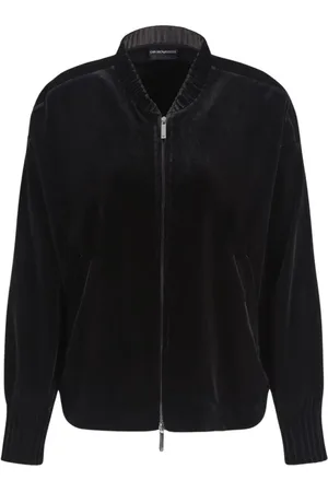 Emporio Armani Swetry, Kobieta, Czarny, L, Czarna aksamitna marynarka z wykwintnymi detalami