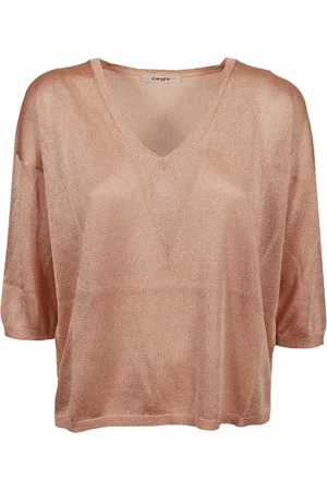 KANGRA CASHMERE Swetry, Kobieta, Różowy, XS, Różowy Top z Wiskozy 3/4 Rękawem