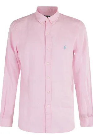 Ralph Lauren Koszule, Mężczyzna, Różowy, L, Linen Sportowa Koszula Różowa Długi Rękaw