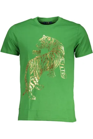 Roberto Cavalli Koszulki, Mężczyzna, Zielony, 2XL, Zielony Bawełniany T-shirt z nadrukiem logo