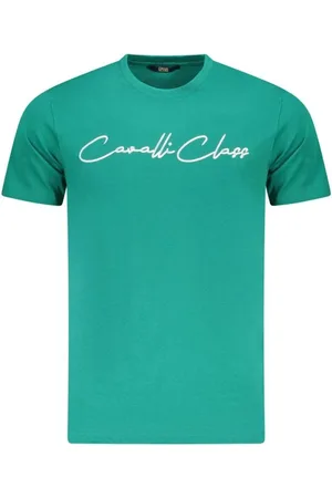 Roberto Cavalli Koszulki, Mężczyzna, Zielony, 2XL, T-shirt z nadrukiem i dekoltem typu crew neck