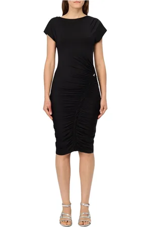 Patrizia Pepe Sukienki, Kobieta, Czarny, XS, Elegancka Czarna Sukienka z Koronkowym Detailem