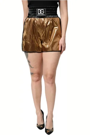 Dolce & Gabbana Szorty, Kobieta, brązowy, S, Nylon, Metallic High Waist Logo Hotpants Shorts