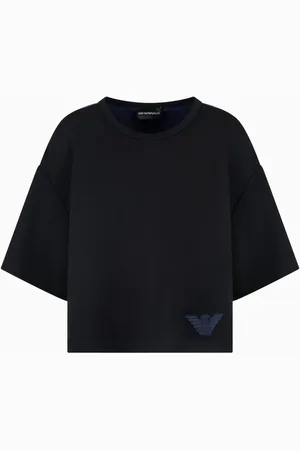 Emporio Armani Koszulki, Kobieta, Czarny, M, Koszulka Damska z Logo Emblematem Stylowa Wygodna