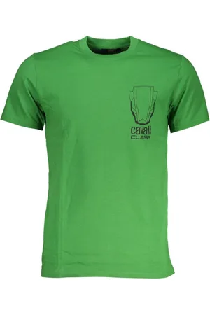Roberto Cavalli Koszulki, Mężczyzna, Zielony, L, Męski T-shirt z nadrukiem z bawełny