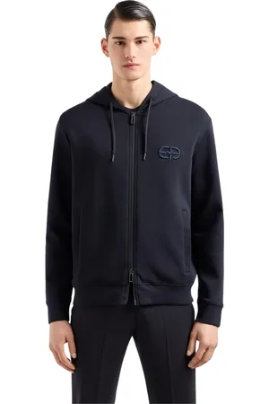 Emporio Armani Bluzy, Mężczyzna, Niebieski, M, Ciemnoniebieska kurtka w stylu sportowym z haftem logo