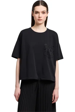 Emporio Armani Koszulki, Kobieta, Czarny, S, Czarna Błyszcząca Koszulka z Zaciąganym Dołem
