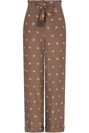 Emporio Armani Spodnie, Kobieta, brązowy, L, Szare Spodnie Damskie z Geometrycznym Wzorem