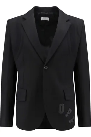 OFF-WHITE Kurtki, Mężczyzna, Czarny, L, Poliester, Off-White Logo Embroidered Single-Breasted Blazer