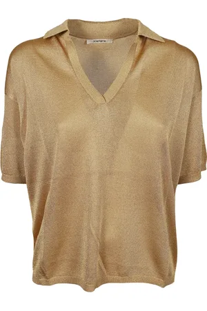 KANGRA CASHMERE Swetry, Kobieta, Żółty, L, Złoty polo z dekoltem w serek z wiskozy