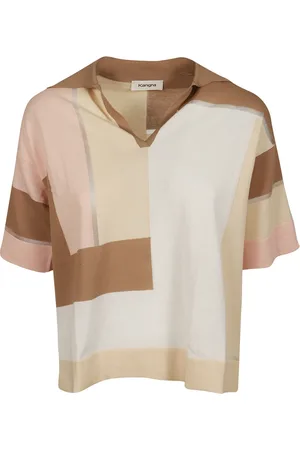 KANGRA CASHMERE Koszulki, Kobieta, Wielobarwność, S, Beżowy Polo z Bawełny