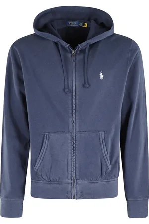 Ralph Lauren Bluzy, Mężczyzna, Niebieski, XL, Niebieski Bawełniany Sweter z Kapturem i Zamkiem