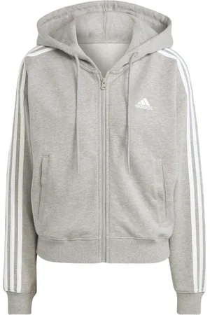 adidas Bluzy, Kobieta, Szary, XL, Bluza z kapturem French Terry z 3 paskami
