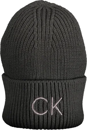 Calvin Klein Akcesoria, unisex, Czarny, ONE SIZE, Czarna Damska Zszywka Logo Beanie