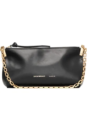 Emporio Armani Torebki, Kobieta, Czarny, ONE SIZE, Wintage styl skórzana torebka z złotymi akcentami
