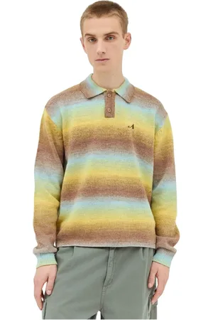 AWAKE NY Swetry, Mężczyzna, Wielobarwność, M, Ombre Polo Sweter Dzianinowy