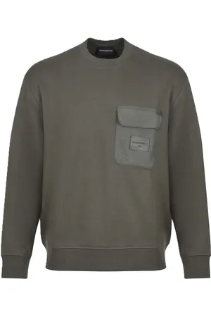 Emporio Armani Bluzy, Mężczyzna, Zielony, 2XL, Luksusowy Sweter z Bawełny z Kieszenią