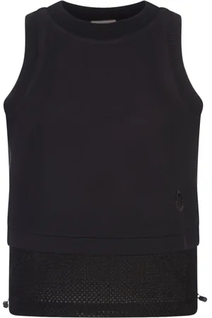 Moncler Koszulki, Kobieta, Czarny, XS, Czarny Bawełniany żebrowany Haftowany Top