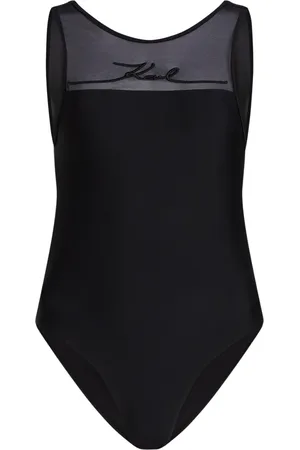 Karl Lagerfeld Stroje kąpielowe, Kobieta, Czarny, S, Tiul, Kostium kąpielowy damski z koperkiem i haftem logo