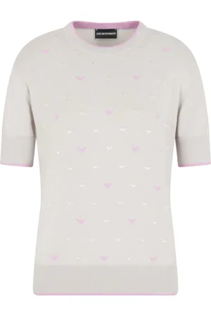 Emporio Armani Swetry, Kobieta, Szary, L, Elegancki Sweter z Krótkimi Rękawami