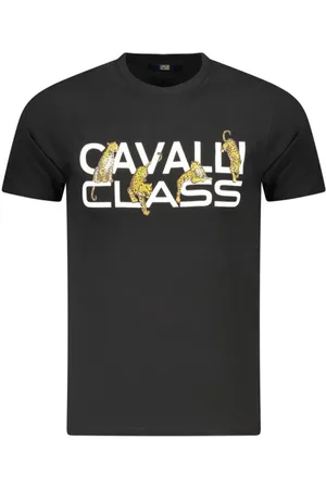 Roberto Cavalli Koszulki, Mężczyzna, Czarny, L, T-shirt z odważnym nadrukiem