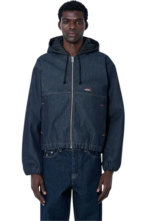 STUSSY Kurtki, Mężczyzna, Niebieski, 2XL, Denim, Kurtka z Kapturem z Denimu z Motywem Loga