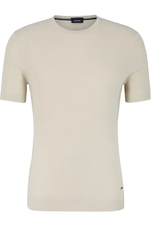 JOOP! Koszulki, Mężczyzna, Beżowy, L, Męski T-shirt w Paski w Jasnym Beżu