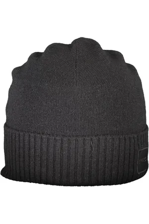 HUGO BOSS Akcesoria, Mężczyzna, Czarny, ONE SIZE, Czapka z Logo z Wełnianej Mieszanki