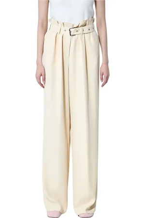 DRIES VAN NOTEN Spodnie, Kobieta, Beżowy, L, Spodnie z Regulowanym Paskiem w Gładkiej Tkaninie
