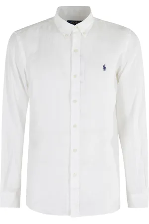 Ralph Lauren Koszule, Mężczyzna, Biały, M, Linen Sport Shirt Biały Długi Rękaw