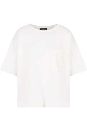 Emporio Armani Koszulki, Kobieta, Biały, L, Błyszczący kremowy T-shirt z eleganckim wykończeniem