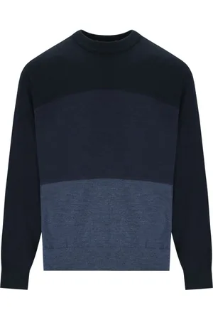 Emporio Armani Swetry, Mężczyzna, Niebieski, M, Wełna, Niebieski sweter wełniany z gradientem